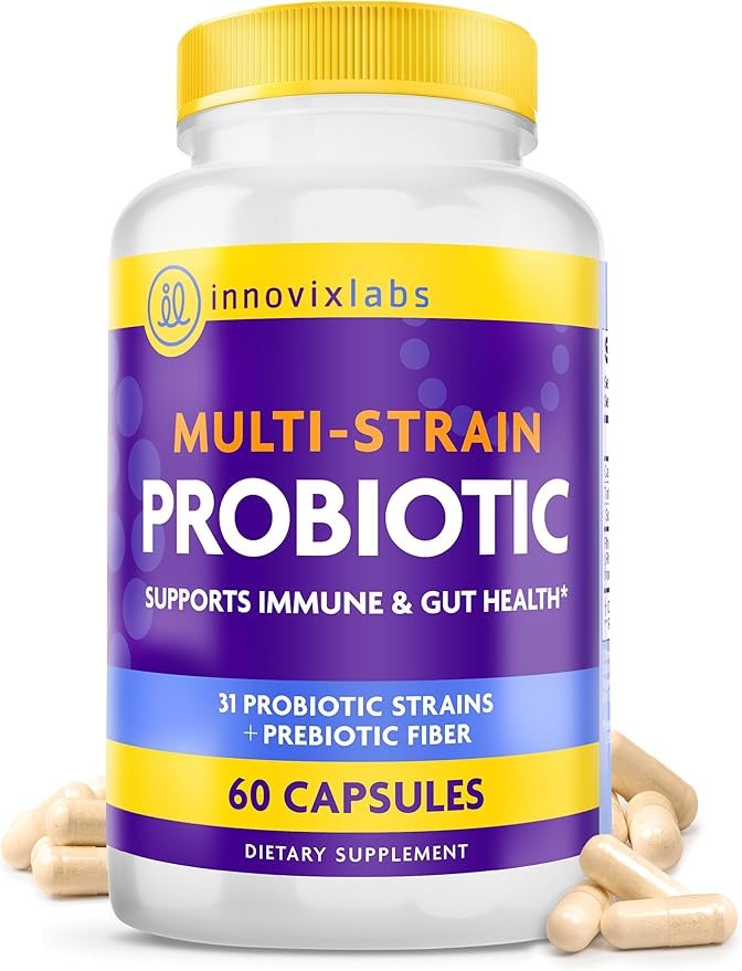 InnovixLabs Multi Strain Probiotics for Women &amp Men - Probiotic Supplement - 50 Billion CFU - Gut Health Immune Support Digestion Lactobacillus Acidophilus Prebiotics and Probiotics 60 Capsul