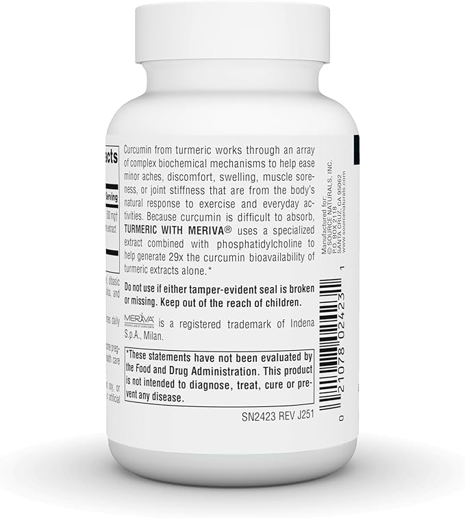 Source Naturals Turmeric with Meriva Eases Discomfort from Everyday Activities 29X Bioavailibility* - 500 mg - 60 Capsules