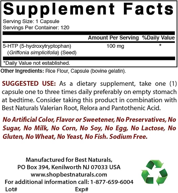 Best Naturals 5-HTP (5-hydroxytryptophan) 100 mg &amp GABA 750 mg