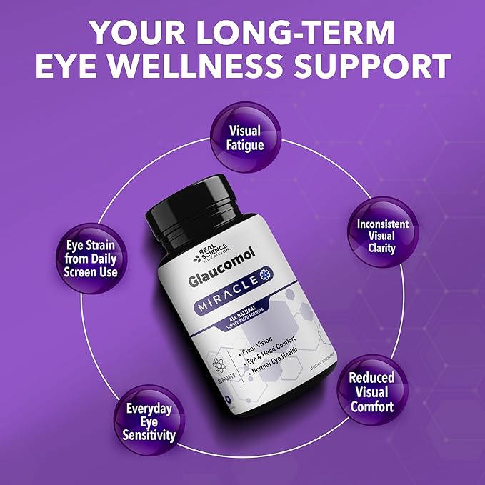 Real Science Glaucomol Miracle - Natural Eye Vitamins &amp Eye Supplements for Optic Nerve &amp Ocular Circulation Support – with Vitamins C D &amp B12 for Vision Clarity &amp Eye Comfort – Made