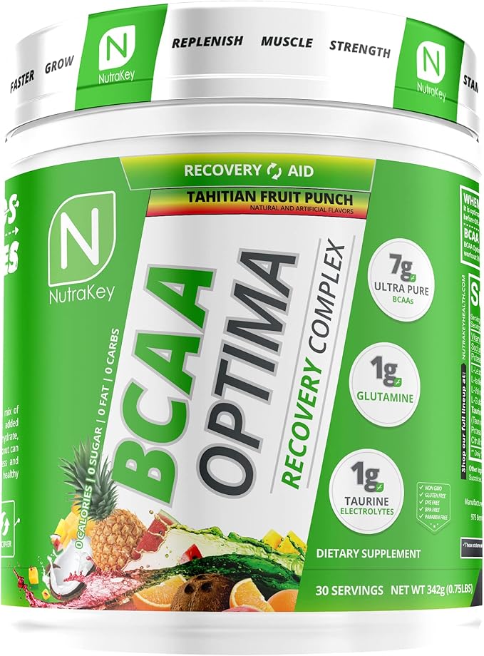 NutraKey BCAA Optima Post Workout Recovery Complex No Sugar No Carb Recovery Aid Fruit Punch