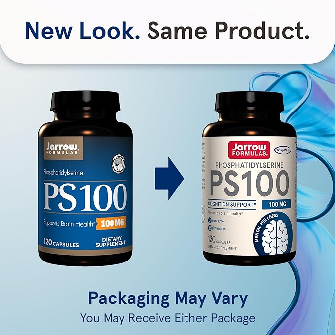 Jarrow Formulas PS100 Phosphatidylserine 100mg Dietary Supplement for Brain Health and Cognitive Function Support 120 Capsules Up to a 120 Day Supply