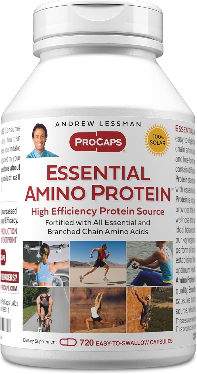 ANDREW LESSMAN Essential Amino Protein 720 Capsules - A Highly Bioavailable Protein Source with Essential and Branched Chain Amino Acids. Supports Structure and Function of Key Organs and Tissues.