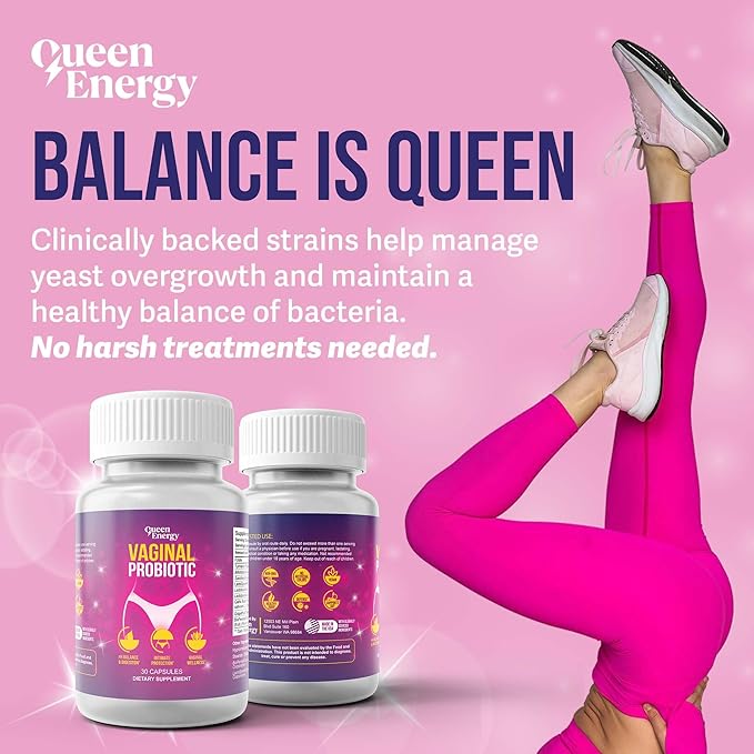Queen Energy Vaginal Probiotic – Supports pH Balance Odor Control &amp Digestive Health – 30 Capsules