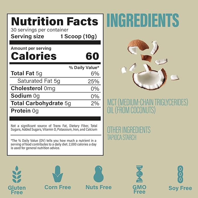 BUBS Naturals MCT Oil Powder - Premium MCT Oil &amp Keto Coffee Creamer - Vegan &amp Paleo Friendly - Healthy Coconut Fats + Low Carb - Dairy-Free Energy Source for Shakes Smoothies &amp Baking (1