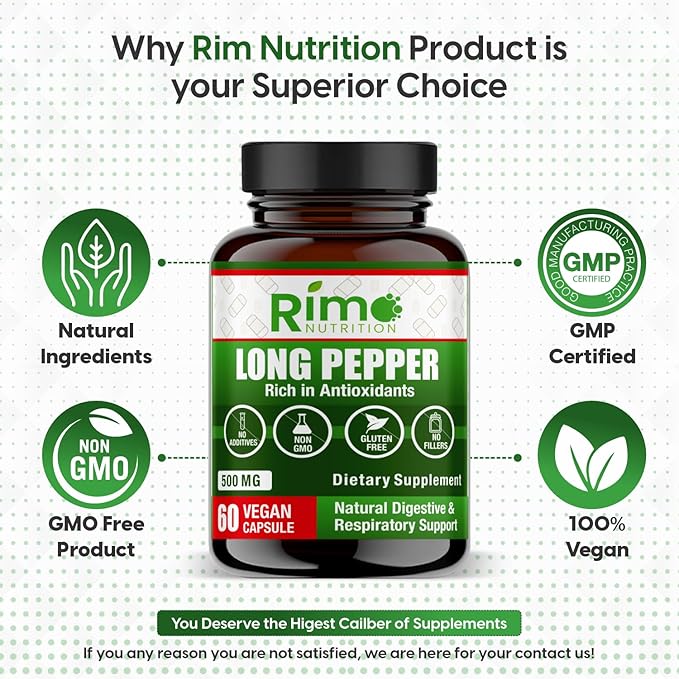 Long Pepper 60 Vegan Capsules Natural Senolytic Supplement Agent – with Piper longumine (500mg)