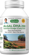 ANDREW LESSMAN Algal DHA 250mg 360 Softgels - Plant-Based Omega-3 Oils Natural Marine Algae High DHA Non-GMO High Potency No Stomach Upset No Fishy Aftertaste. Small Easy to Swallow