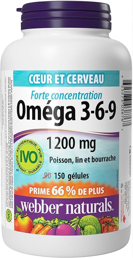 Webber Naturals Omega 3-6-9 Flaxseed Fish &amp Borage Oils 1200 mg 150 softgels