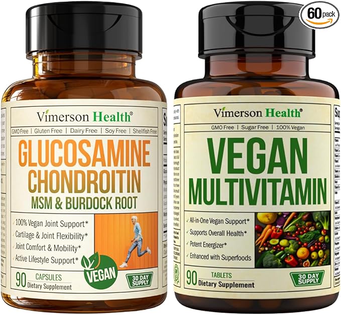 Vegan Glucosamine Chondroitin MSM &amp Vegan Multivitamin – Plant-Based Joint Support and Daily All-in-One Multivitamin Bundle for Energy Flexibility &amp Overall Health