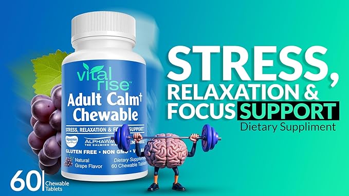 Adult Calm Magnesium Chewables – Magnesium Ashwagandha &amp L-Theanine Supplement for Stress Mood &amp Relaxation High Absorption Non-GMO Grape Flavor (60 Chewables)