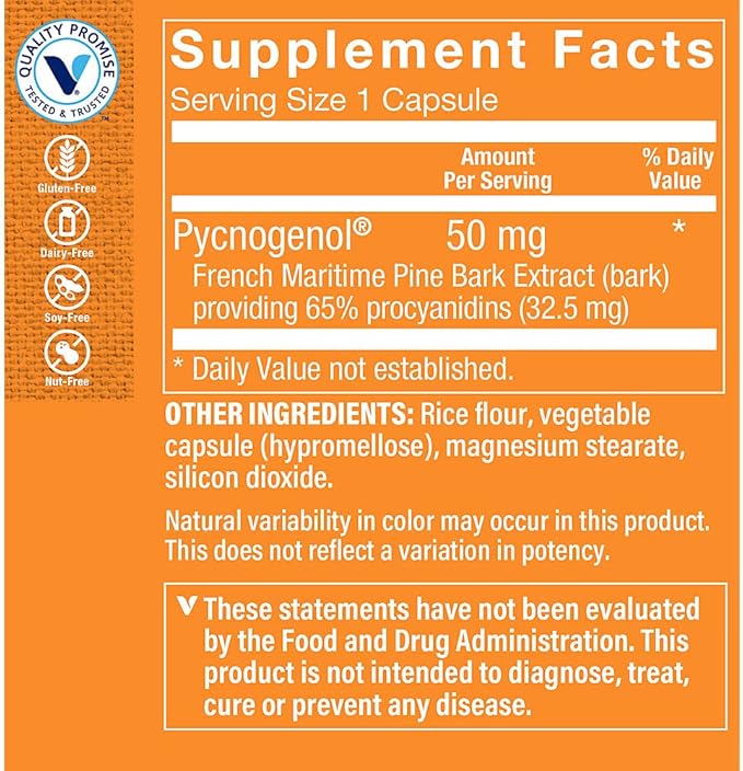 The Vitamin Shoppe Pycnogenol 50mg Antioxidant that Supports Cardiovascular (90 Capsules)