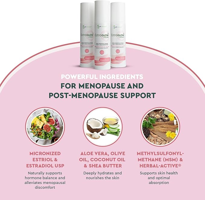 JJ Smith EstroGlow - Bioidentical Estrogen Cream for menopause &amp post-menopause relief. Targets hot flashes night sweats mood and skin hydration while supporting hormone balance - (3oz)