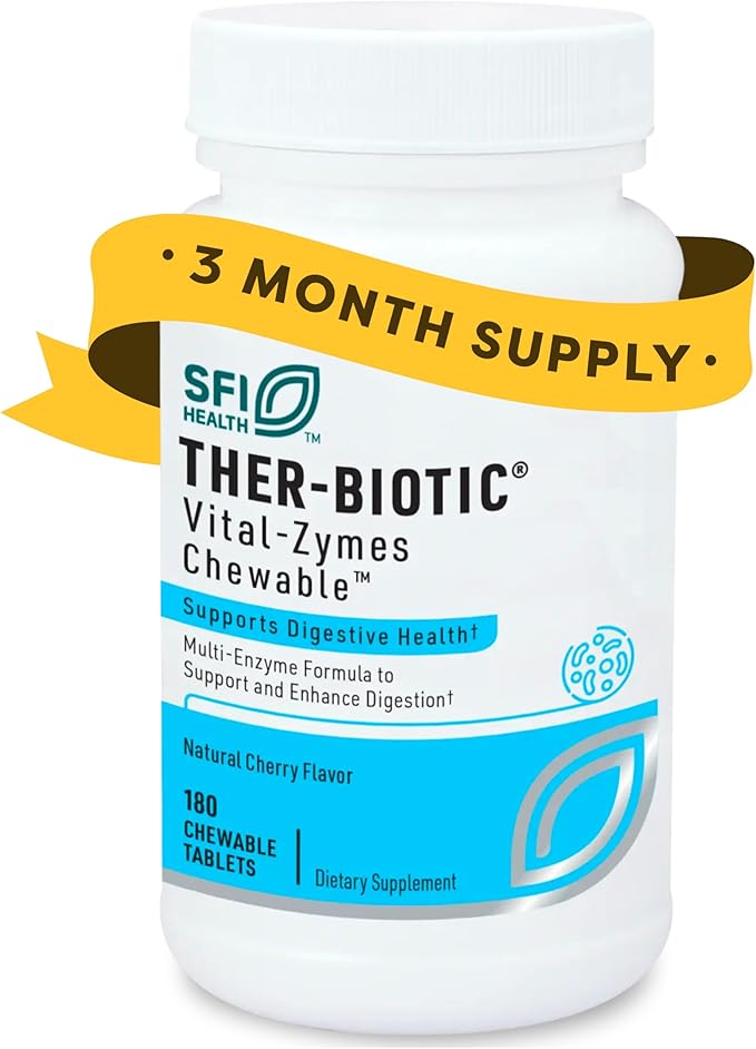 Klaire Labs SFI Health Vital-Zymes Chewable Digestive Enzymes for Adults &amp Kids - Enzymes for Digestion - Cherry-Flavored - May Help Reduce Occasional Gas Bloating &amp Indigestion (180 Chewable