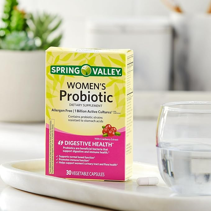 Probiotics for Women Capsules Dietary Supplement 1 Billion CFUs - Digestive Health by Spring Valley 30 Capsules (Pack of 1) - Set by Basket Goods