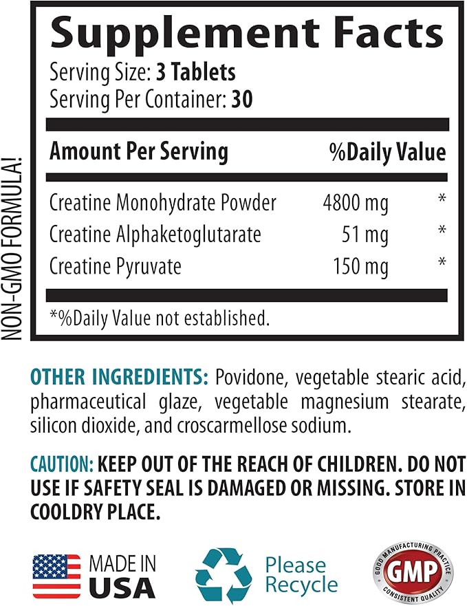 PRIVATE LABEL Muscle Building Supplements for Men - CREATINE TRI-Phase - 3X Formula - PRE &amp Post Workout - creatine monohydrate Pills - 2 Bottles (180 Tablets)