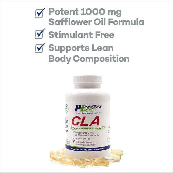 PERFORMANCE INSPIRED Nutrition CLA Softgels – 1000mg Safflower Oil – Stimulant-Free – Supports Lean Body Composition – 120 Count
