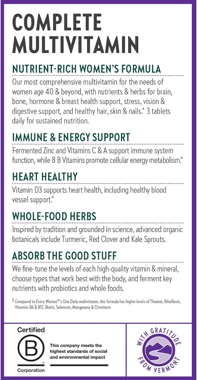 New Chapter Women's Multivitamin 40+ Advanced Formula for Heart Hormone Immune &amp Energy Support Higher Levels of Whole-Food Fermented B Vitamins +D3 Made with Organic Non-GMO Ingredients 96 C