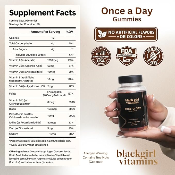 Black Girl Vitamins Once a Day - Womens Multivitamin Gummy - Vitamin A B C E and Zinc. Multivitamin for Women Immune Support. Vegan Gluten-Free. Made in The USA (60 Day Supply Strawberry)