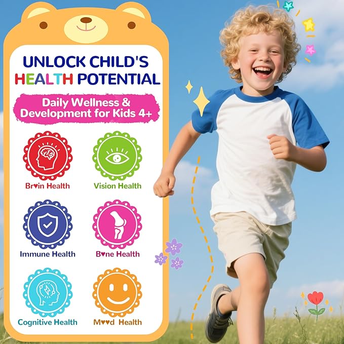 Vegan Omega 3 Gummies for Kids 4+: Natural Omega-3 Fatty Acid Supplement DHA EPA with Vitamin D3 B12 Probiotic Lutein Zinc for Overall Health - No Fish Taste Multivitamin for Kids(60Count)