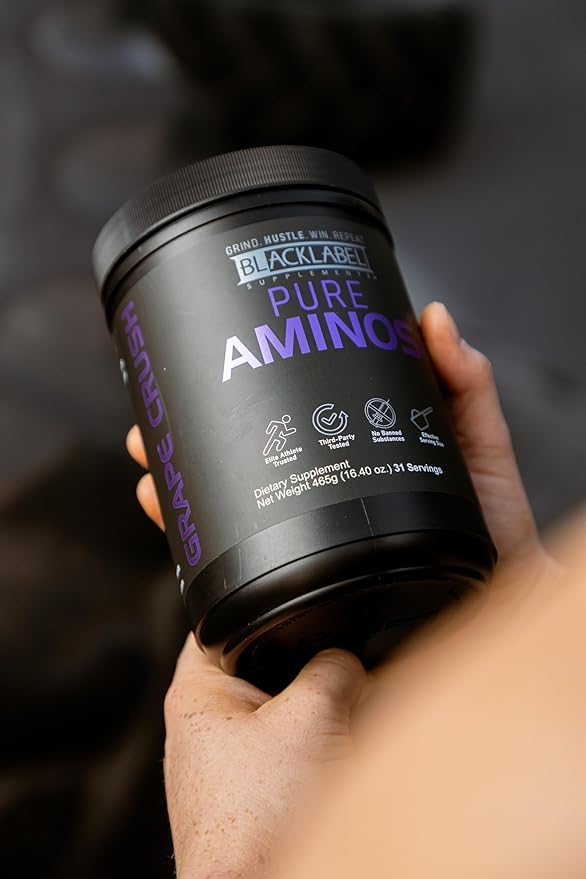 BLACKLABEL Supplements Pure AMINOS Essential Amino Acids Grape Crush 31 Servings – Vegan Post-Workout Recovery Powder – Low Calorie Amino Acid Supplement for Muscle Support and Performance