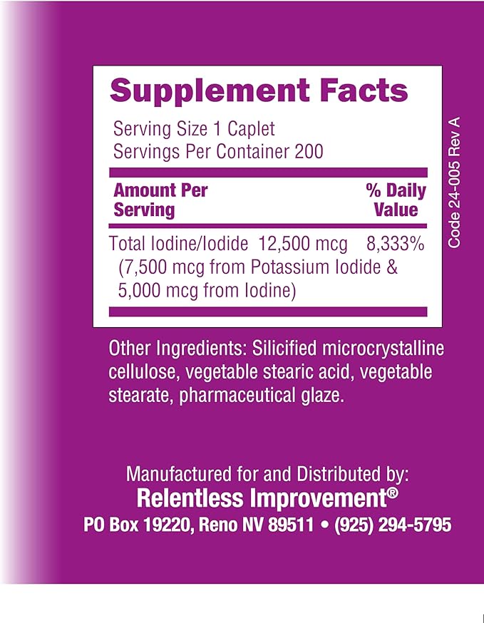 Iodine Sublime® 12.5mg 200 High-Bioavailable Caplets with Potassium Iodide for Thyroid &amp Metabolism Support Compare to Iodoral 12.5