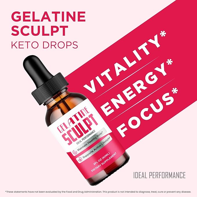 Gelatine Sculpt Drops Official Gelatine Sculpt Supplement Dropper All Natural Keto Liquid Droppers Advanced Formula Sustain Active Lifestyle &amp Fitness Goals GelatineSculpt Reviews (1 Pack)