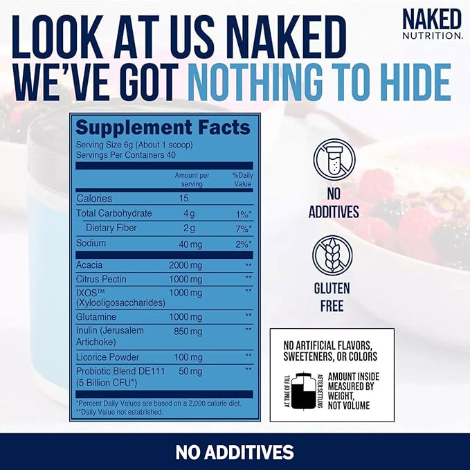 NAKED Gut - Daily Gut Health Supplement - Natural Gut Health Powder for Gut Cleanse Digestive Support GMO-Free Soy-Free Gluten-Free Vegan and Hypoallergenic 40 Servings (Pack of 2)