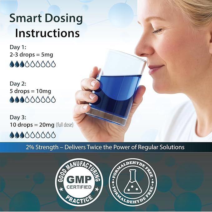 Methylene Blue Pharmaceutical Grade - Made in USA - Third Party Tested - Dietary Supplement - Formaldehyde &amp Alcohol-Free - Methane Blue for Humans 1% Drops (59ML)