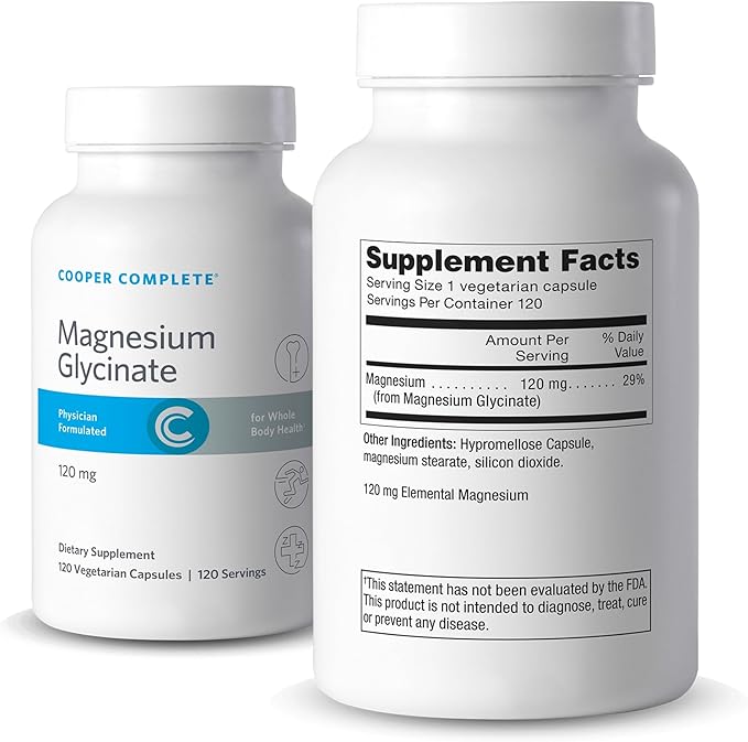 Magnesium Glycinate Capsules 120 mg for Sleep Support† Cooper Complete Calm &amp Muscle Relaxation Heart Health Supplement 120 Count