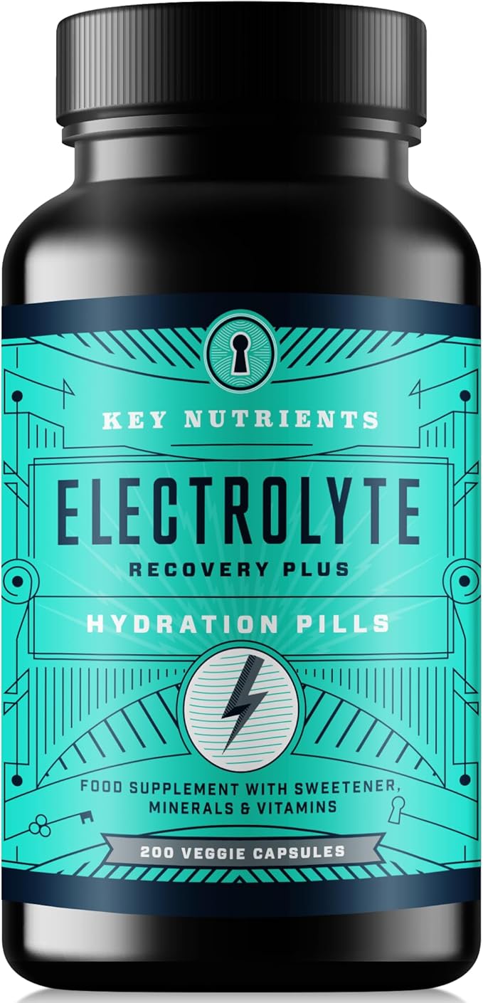 KEY NUTRIENTS Electrolyte Tablets 200 Capsules Salt for Dehydration Fasting Electrolytes- Salt Pills with Electrolytes No Sugar Gluten Free Hydration Tablets Made in USA