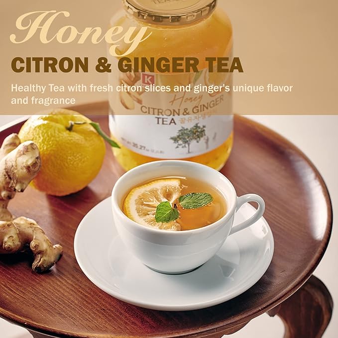 KPANTRY Korean Yuja Tea (Honey Citron &amp Ginger) - Yuzu Marmalade Concentrate with Real Citrus Slices affeine-Free – Hot/Iced Tea Spread &amp Smoothie Mix - 35.27 oz x 2 Jars (70.5 oz Total)