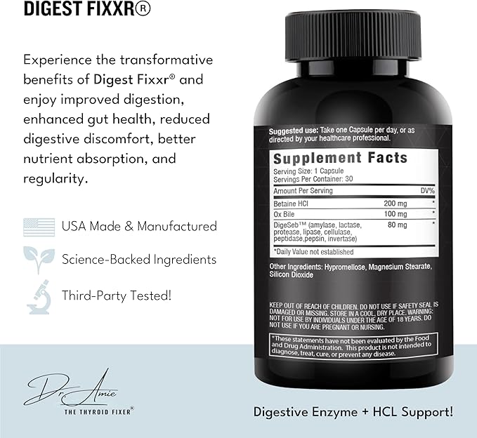 Digest by Dr. Amie | Digestive Enzyme &amp HCl Support | Supports Digestion Gas &amp Bloating | 30 Day Supply 30 Capsules