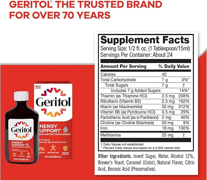 Geritol Liquid Energy Support B-Vitamins12 Fl Oz (Pack of 2)