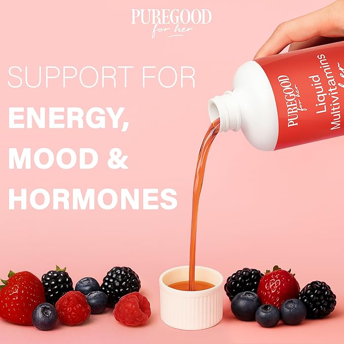 Liquid Multivitamin for Women | Sugar Free | 70+ Nutrients for High Absorption | B12 Folate Biotin Omega 3 6 7 9 | Energy Mood &amp Immune Support | Vegan Non-GMO | Mixed Berry | 30 Fl Oz