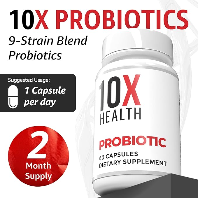 10X Health Probiotics for Men - 60 Capsules Immune Support Supplement &amp Probiotics for Digestive Health with Lactobacillus Rhamnosus Acidophilus &amp Bifidobacterium Probiotic for Gut Health