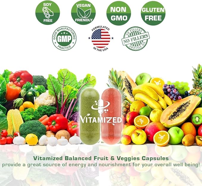Fruits and Vegetables Supplements With BioPerine Contains 38 Fruits &amp Vegetables Super Food Powder Supplements Formula For Overall Health &amp Nature Energy Boost for Adults Men &amp Women - Ma