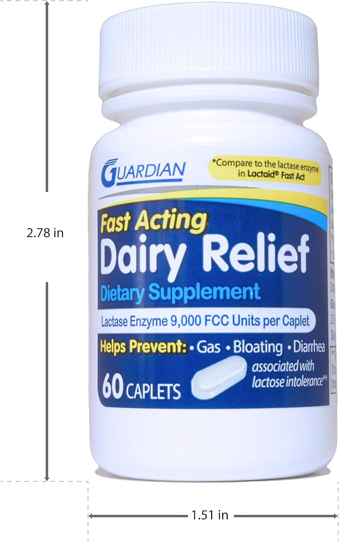 guardian Dairy Relief Fast Acting Caplets 9000 FCC Lactose Intolerance Pills Lactase Enzyme (360CT (Bottles))