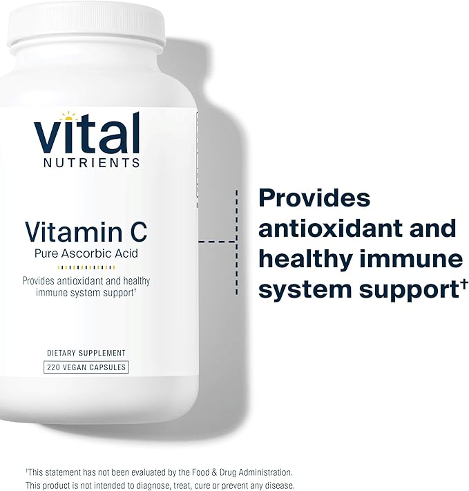 Vital Nutrients Vitamin C 1000mg (100% Pure Ascorbic Acid) - Vegan Antioxidant Supplement for Immune Support and Iron Absorption* - Gluten Dairy and Soy Free - Non-GMO - 220 Capsules