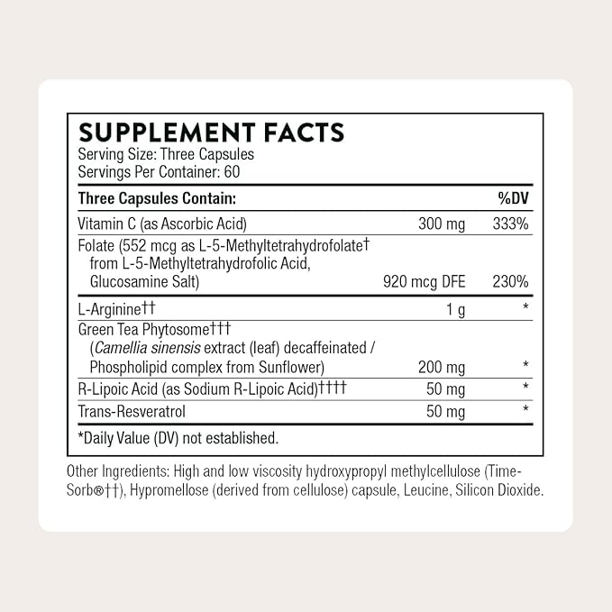 THORNE - L-Arginine Plus - Added Antioxidant Support - Supports Heart Health Nitric Oxide Production Exercise Capacity &amp Optimal Blood Flow* - Third-Party Certified - Dairy-Free - 180 Capsules