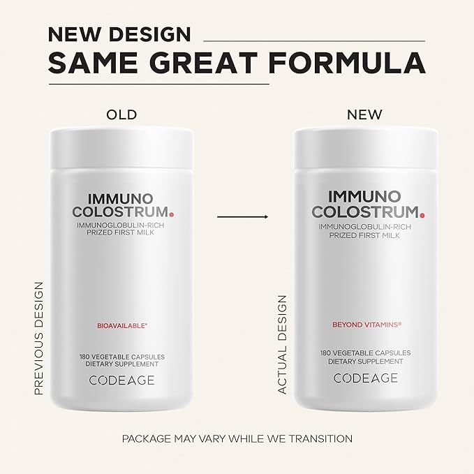 Codeage Colostrum Supplement Grass-Fed Colostrum - Prized First Milk - Grass-Finished Freeze-Dried - Vitamins Immunoglobulins Growth Factors - Non-GMO Gluten-Free - 180 Capsules