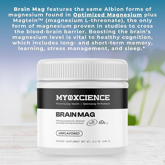 MYOXCIENCE Brain Mag | Magnesium L-Threonate Magtein &amp Magnesium Glycinate Powder (Unflavored) (60 Servings)