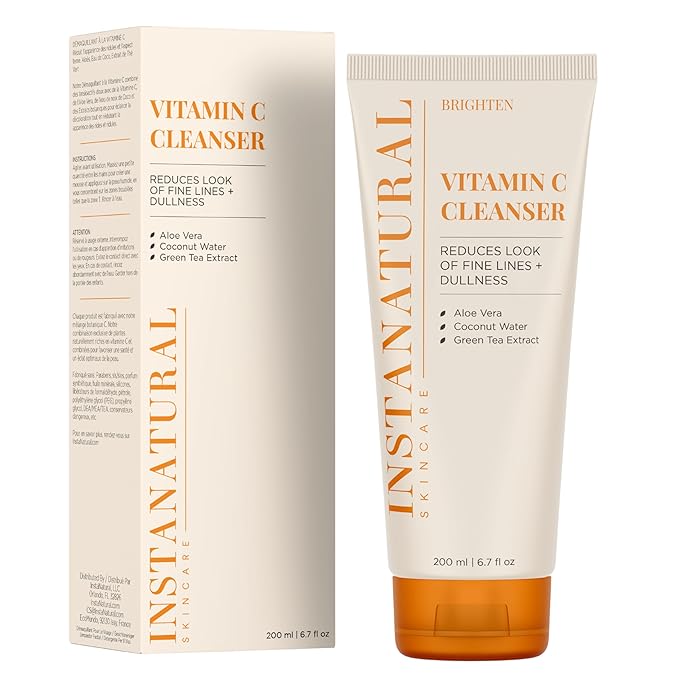 InstaNatural Vitamin C Cleanser | All Natural Face Wash Brightens Skin Good for Uneven Texture USA Made with Coconut Water and Aloe Vera 6.7 FL Oz