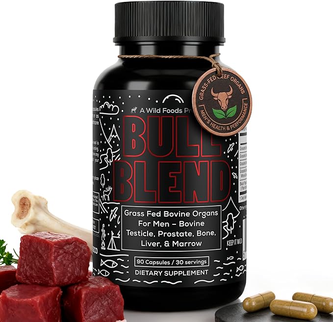 Wild Grass Fed Beef Organ Supplement for Men - Complete Ancestral Nutrition Complex with Beef Liver Testicle Prostate &amp Bone Matrix - Organ Meat Supplements - 30 Day Supply