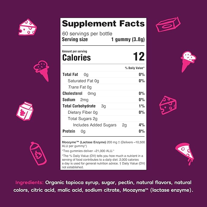 Lactase Enzyme Gummies 9000+ FCC 15 Count – Digestive Enzyme Supplement for Dairy Foods Chewable Lactase Support Vegan Kosher Made in USA | Moozyme™