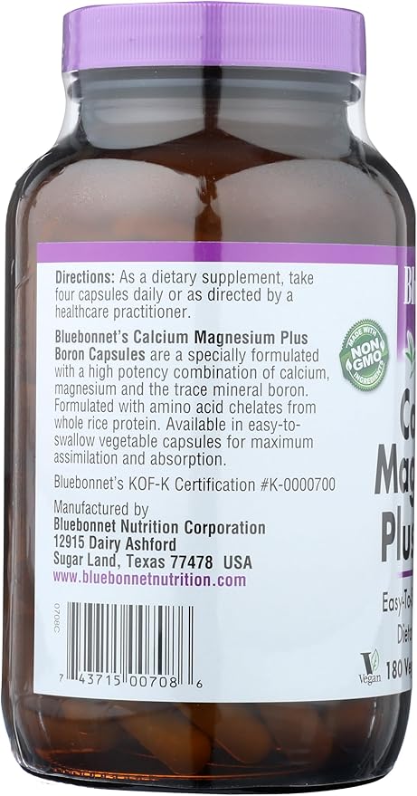 Bluebonnet Calcium Magnesium Plus Boron Vegetarian Capsules Off-White 180 Count