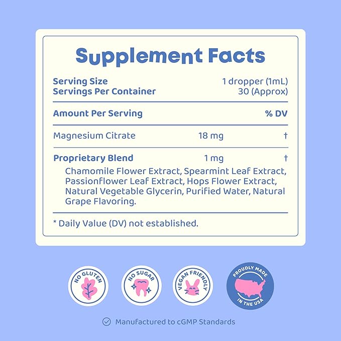 JoySpring Calmify Magnesium Citrate Liquid for Kids - Sugar-Free Gluten-Free Calming Supplement with Chamomile - Natural Support for Kids &amp Teens (1 fl oz) 30 Servings
