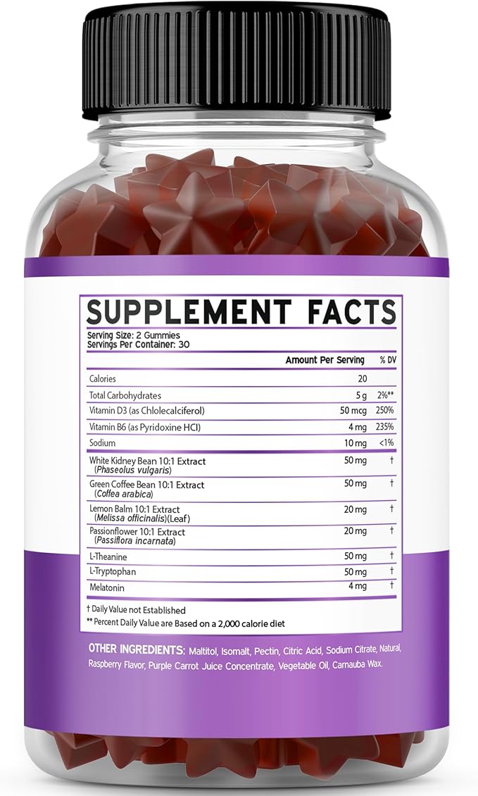 Night Time Fat Burner Gummies (60 Count) Weight Loss &amp Metabolism - Sugar-Free - Delicious Raspberry Flavored Melatonin Supplement Gummies - Vegan Safe - Third Party Tested - Made in USA (Pack of