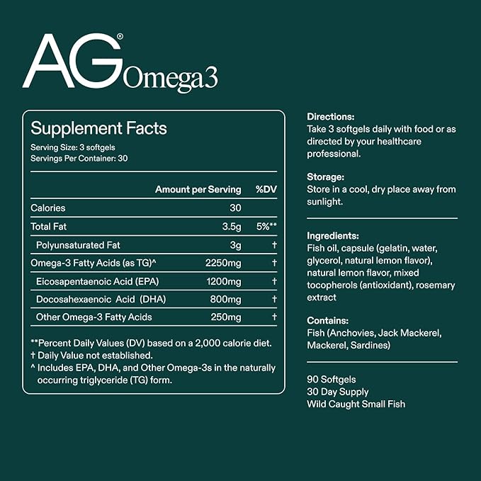 AG1 Omega 3 Fish Oil Softgels – 2000mg EPA &amp DHA from Wild-Caught Fish Supports Heart Brain &amp Joint Health | 90 Capsules | Athletic Greens Supplement