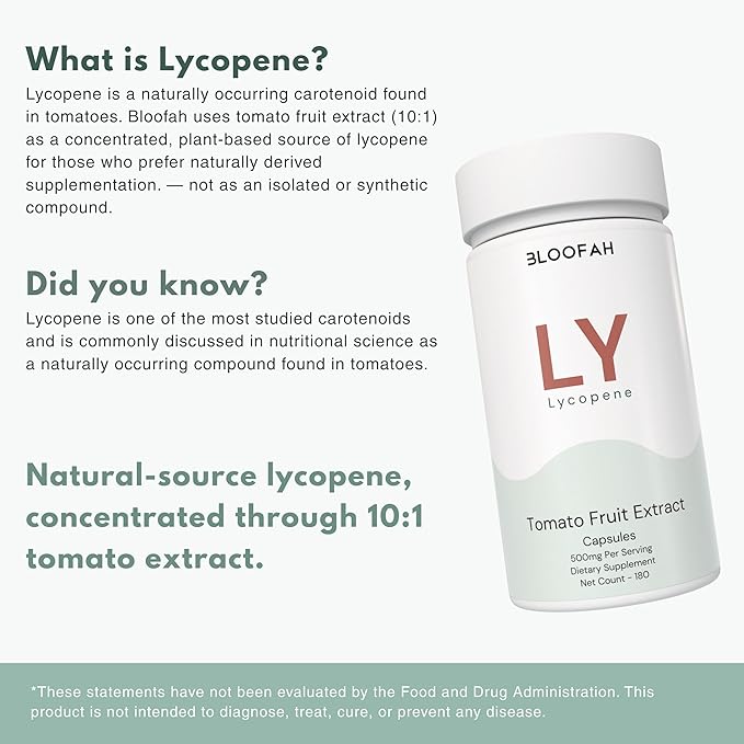 Lycopene Tomato Extract 500mg Capsules | Natural Lycopene Rich Herbal Supplement | Naturally-Occurring Carotenoid | 100% Pure Non-GMO &amp Gluten Free Formula - 180 Count
