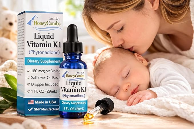 Vitamin K Drops Newborn Oral Vitamin K for Newborns and Adults Liquid Vitamin K1 Phytonadione Also K1 for Dark Under Eye Circles and Skin 1 oz Bottle - Made in USA